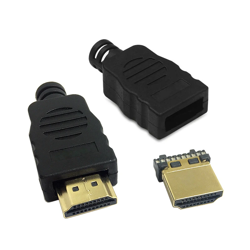 2pcs Gold-plated 19Pin HDMI-compatible Male Connector Terminals With plastic shell For Repair replacement soldering cable DIY