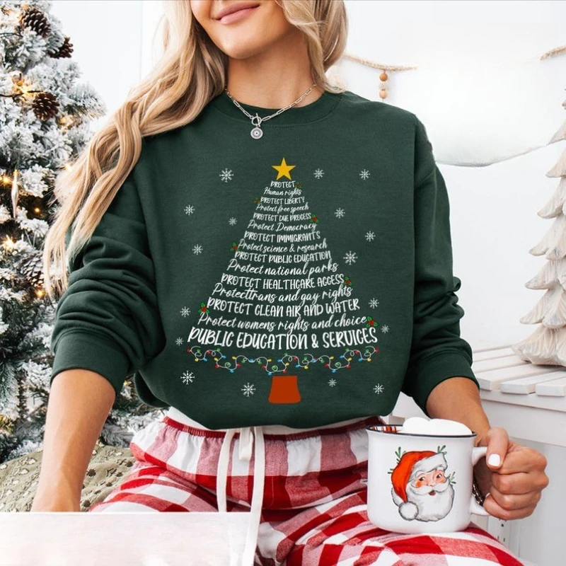 Anti Protect Democracy Christmas Tree All I Want for Christmas Is New President Liberal Holiday Sweatshirt Matching Hoodies