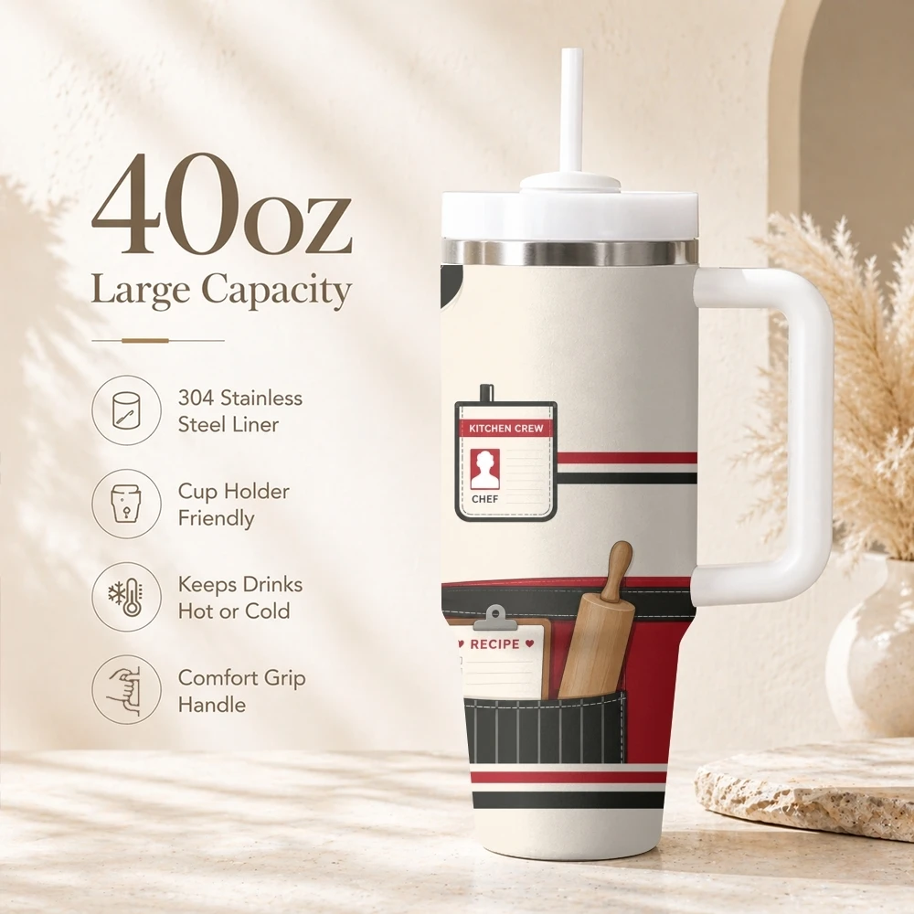 Firefighter Flight Crew Master Chef Vacuum Flasks 40oz Portable Stainless Steel Tumbler with Handle Straw Leakproof Mug