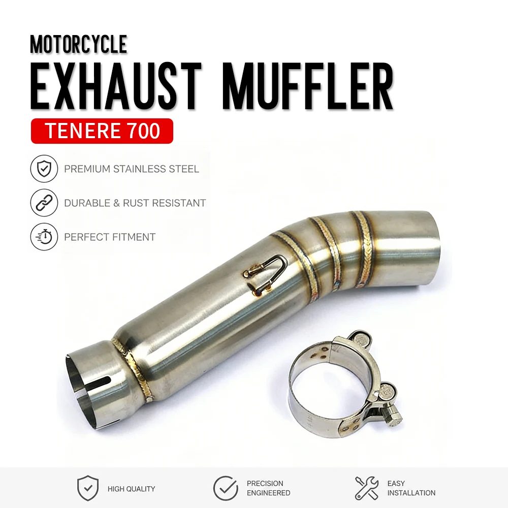 TENERE700 Motorcycle Exhaust Front Middle Muffler Pipe For YAMAHA TENERE 700 Stainless Steel Pipe Head Pipe