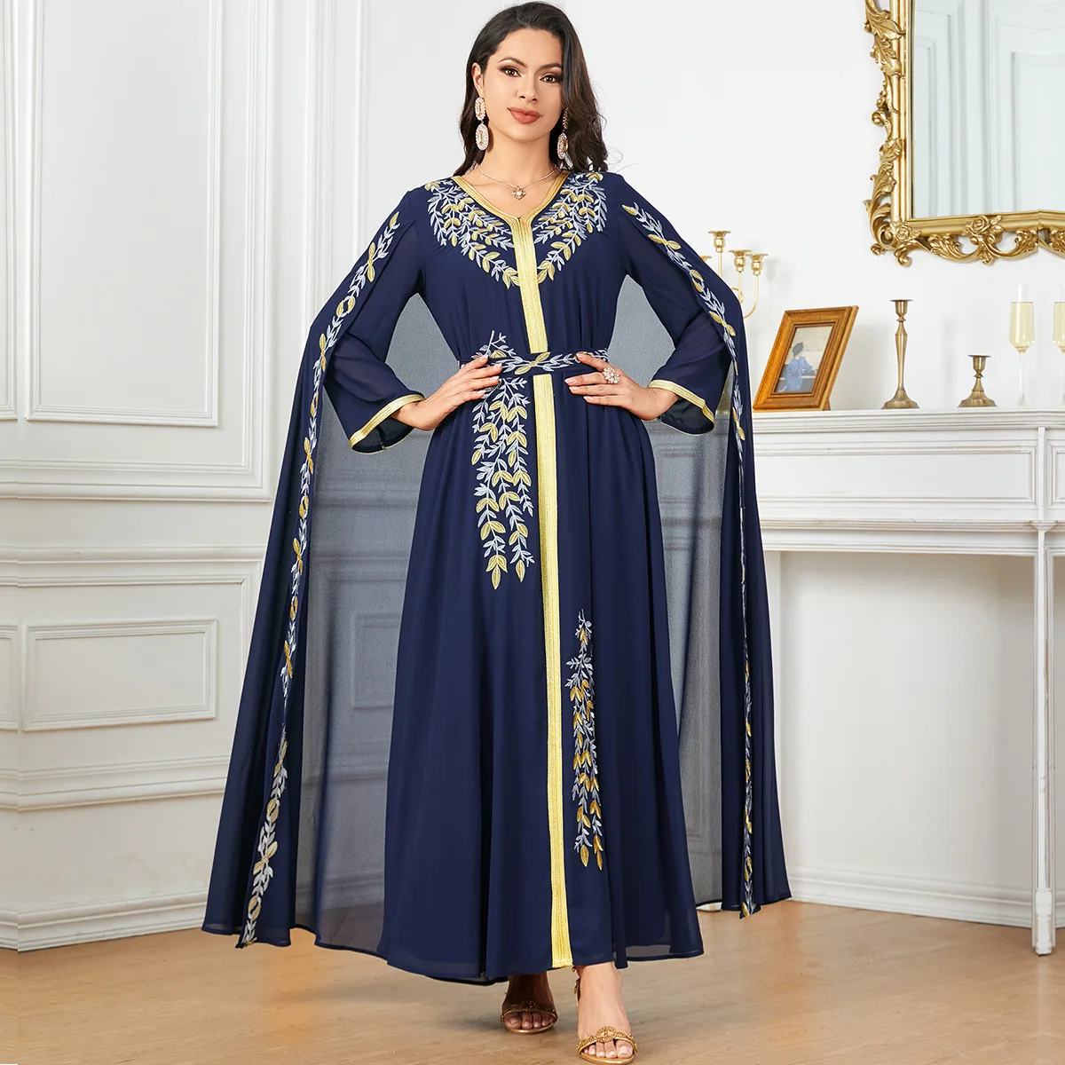 

3932 Fashion Embroidered jumpsuit for evening dress, women's Arabian robe, Dubai dress