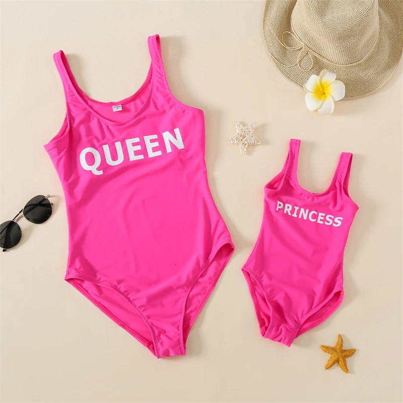 

Queen Princess Mother Daughter Swimwear One Piece Mommy and Me Matching Swimsuit Clothes Mom Mum Baby's Beachwear Bathing Suits