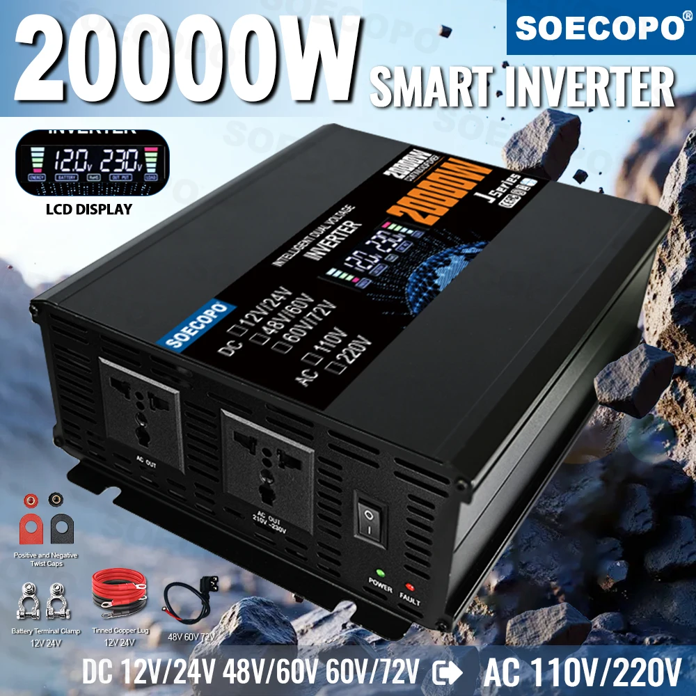 20000W Smart Inverter Dual Voltage Input Solar Current Inverter DC 12V/24V 48V/60V 72V To AC 110/220V Home Camping