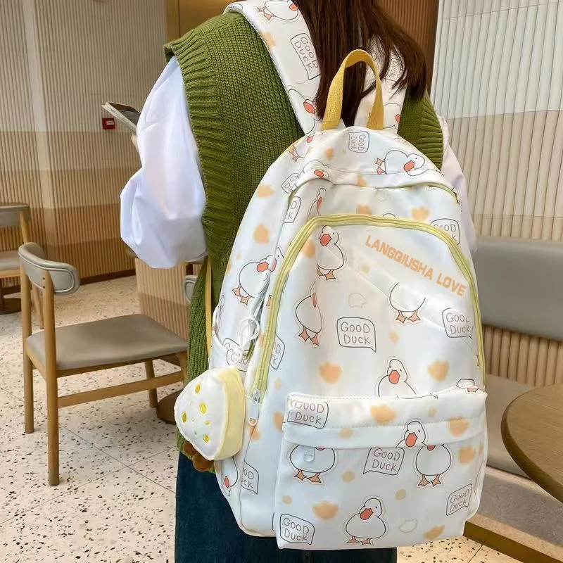 

Cartoon Duck Backpack Schoolbags Love Heart Cute Schoolbags Girl New Contrast School Bag Light Camputer Backpacks