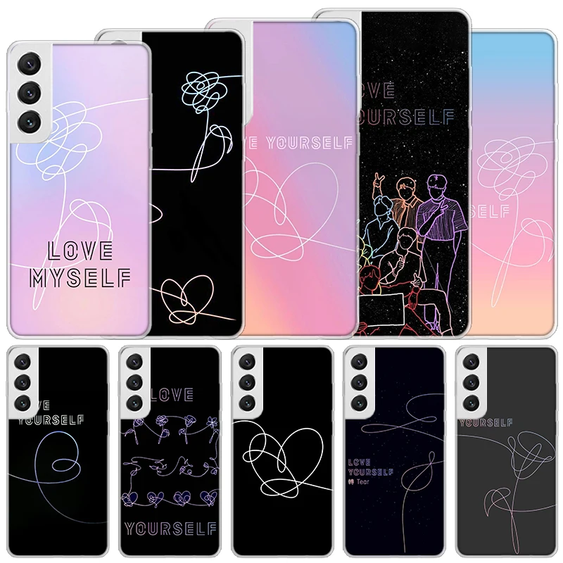 Love Yourself Flower Heart Line Kpop Soft Case For Samsung Galaxy S25 S24 S23 S22 Ultra Phone Cover S20 FE S21 Plus S25Ultra S24