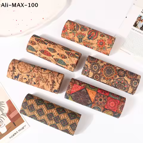 【AM3】 Pressure-Resistant Antique Cork Mural Retro Glasses Case Portable Magnetic Myopia Storage Sunglassex Box For Unisex