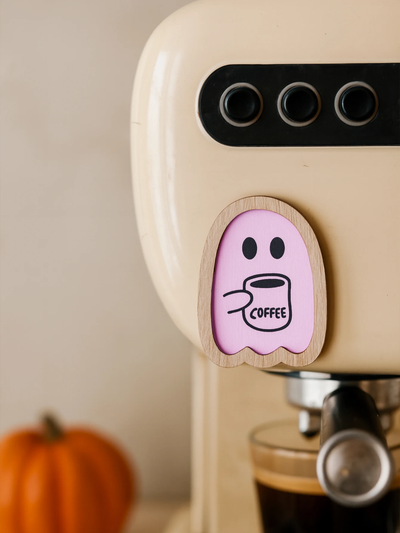 Halloween Wooden Stickers Cute Ghost/Pumpkin/Bat with Coffee Cup Design Fridge and Coffee Machine Decor for Kitchen & Coffee Bar view 3