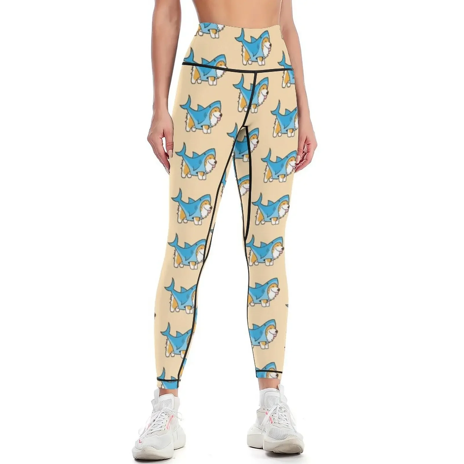 

Corgi In a Shark Suit Leggings flared harem pants sports for gym Women sports Womens Leggings