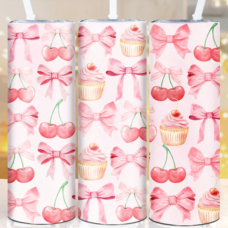 

Рождественские стаканы на 20 унций, соломенная крышка, прямая бутылка для кофе из нержавеющей стали, 3D принт, сладкая вишня, стаканы для кексов, уличные дорожные кружки