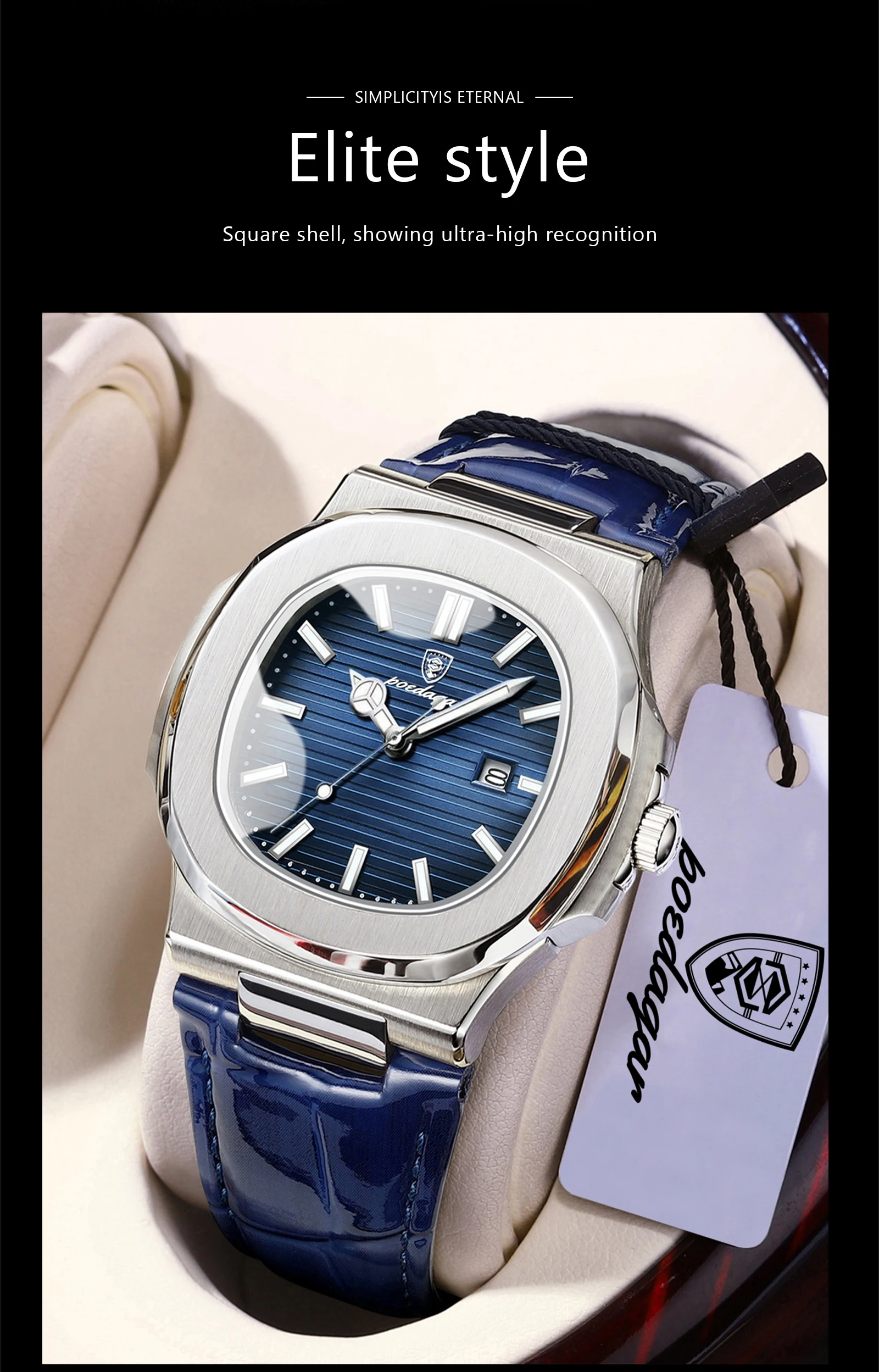 POEDAGAR Top Platz Mann Uhr Datum Wasserdicht Leucht Luxus Männer Armbanduhr Hohe Qualität Leder herren Quarz Uhren + Box reloj – Detail 4