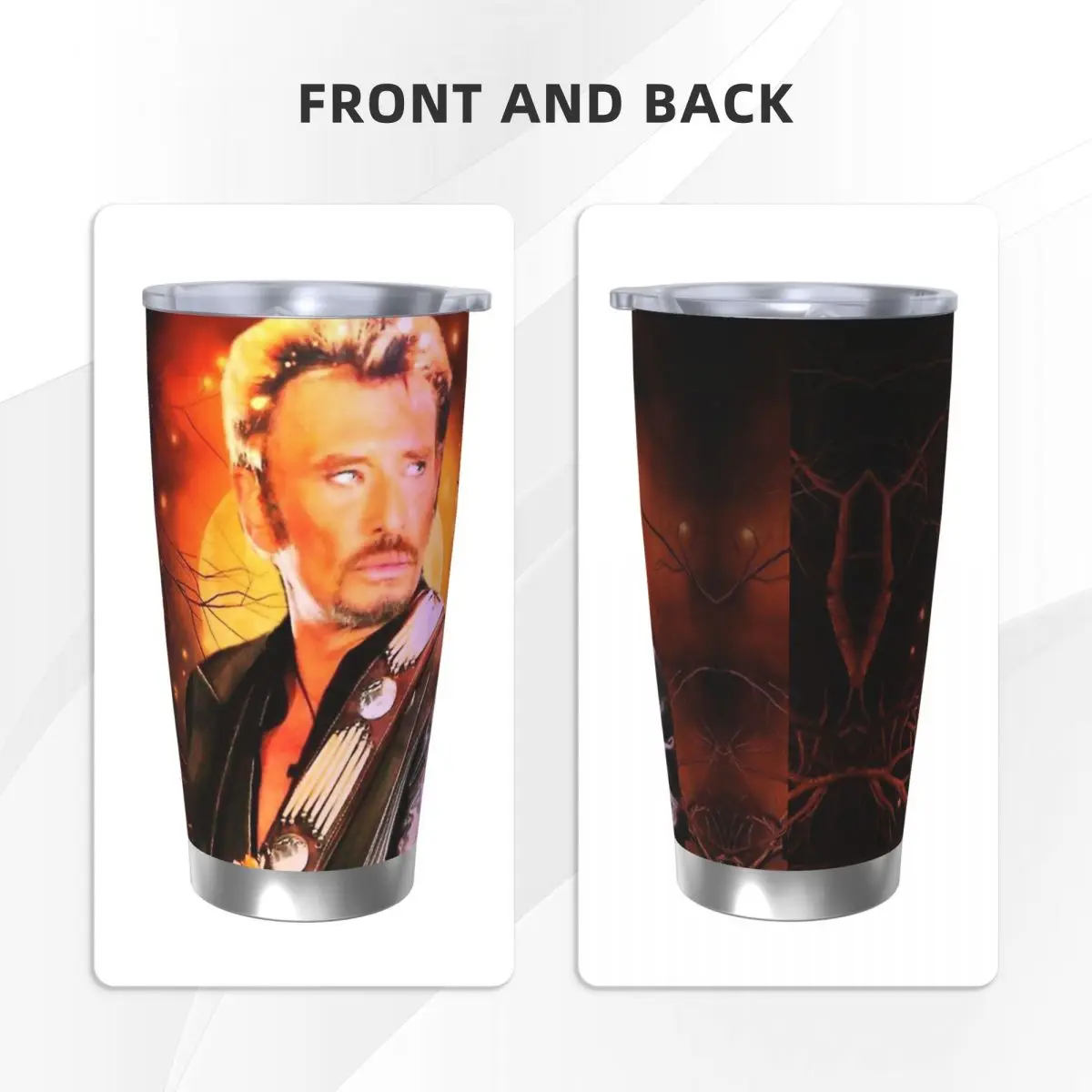 Johnny Hallyday Tumbler Vacuum Insulated Rock Music French Singer Coffee Cups Stainless Steel Office Home Mug Water Bottle, 20oz