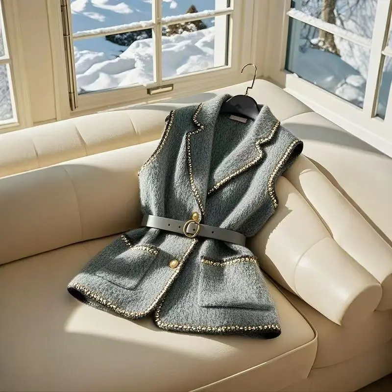 

Французский элитный пиджак, жилет, женская куртка, зимний кардиган без рукавов, повседневный офисный женский жилет, зима 2025, корейские топы