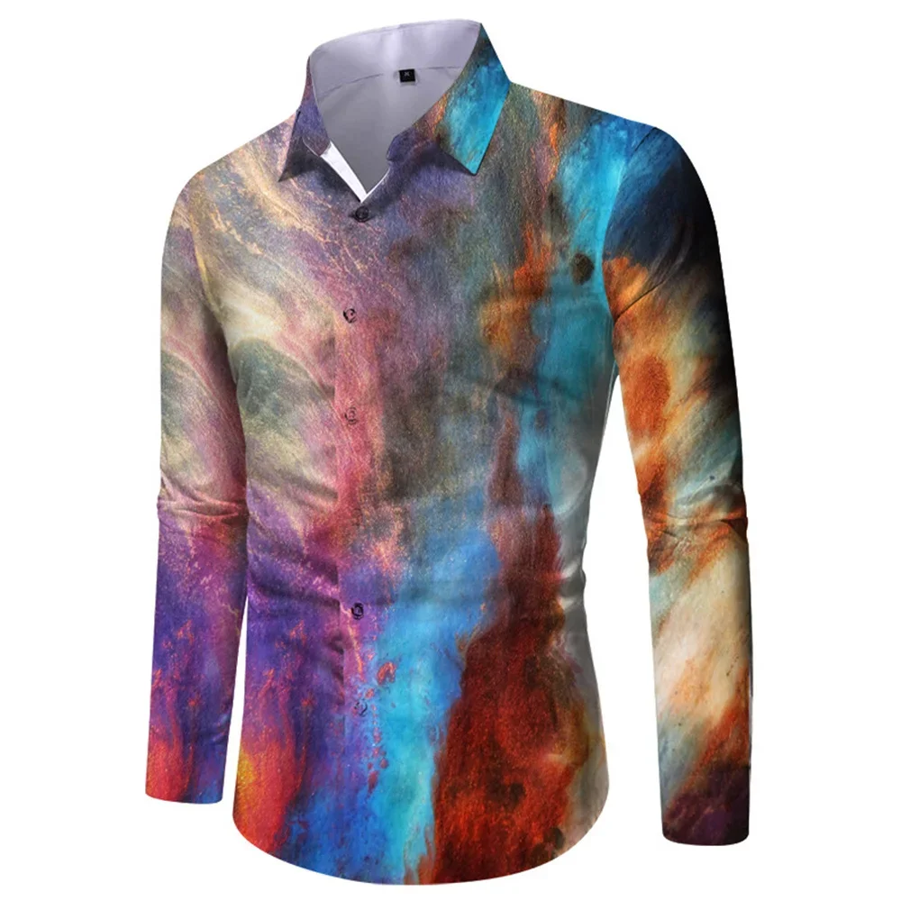 Summer Fashion Oil Paint Floral Shirts Men 3D Printed Lapel Long Sleeved Shirts Button Lapel Vintage Casual Clothing Shirts Tops