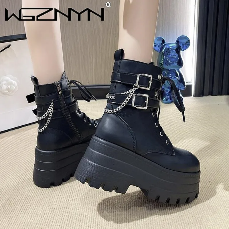 2024 Punk Gothic Platform Ankle Chelsea Boots Women New Rock Emo Chunky Grunge Wedges Motorcyccle Shoes Big Sizes 42 Booty Woman