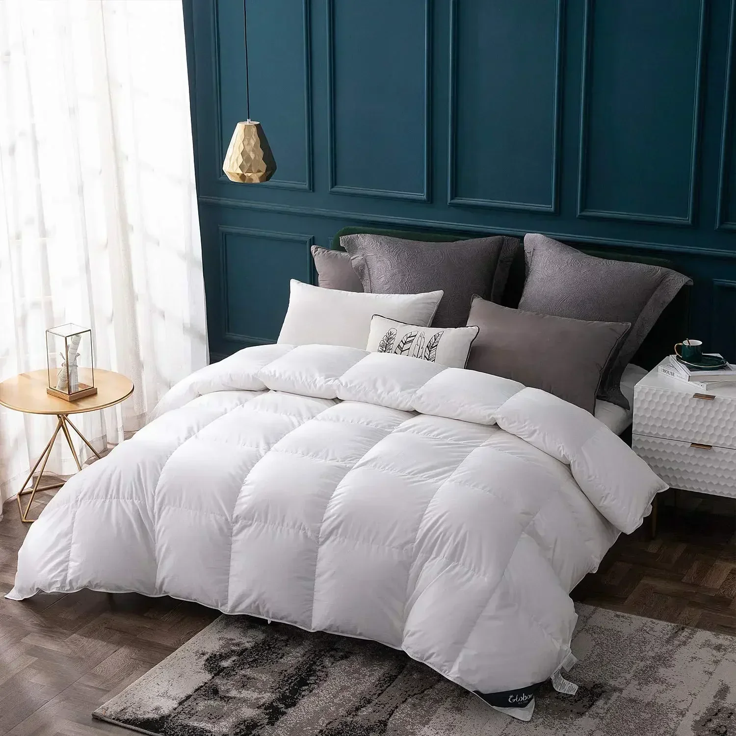 Globon Goose Down Comforter King Size All Season,400 Thread Count Ultra Soft Noiseless 100% Cotton Shell,45OZ,800 Fill Power Duv