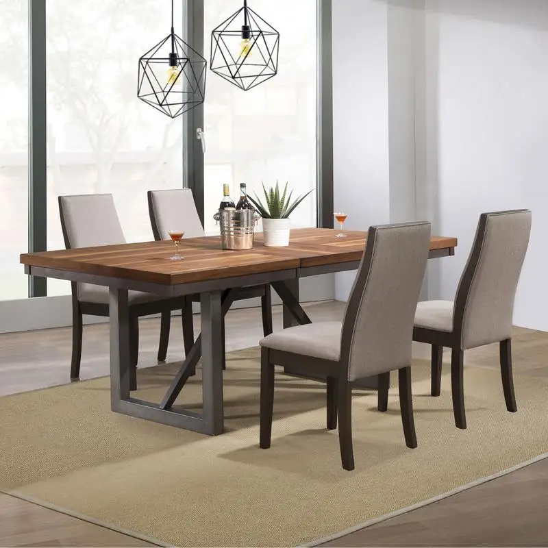

Natural Walnut & Grey 5-Pc Dining Set – Modern, Stylish Furniture for Home Dining Room, Perfect for Family Meals & Gatherings