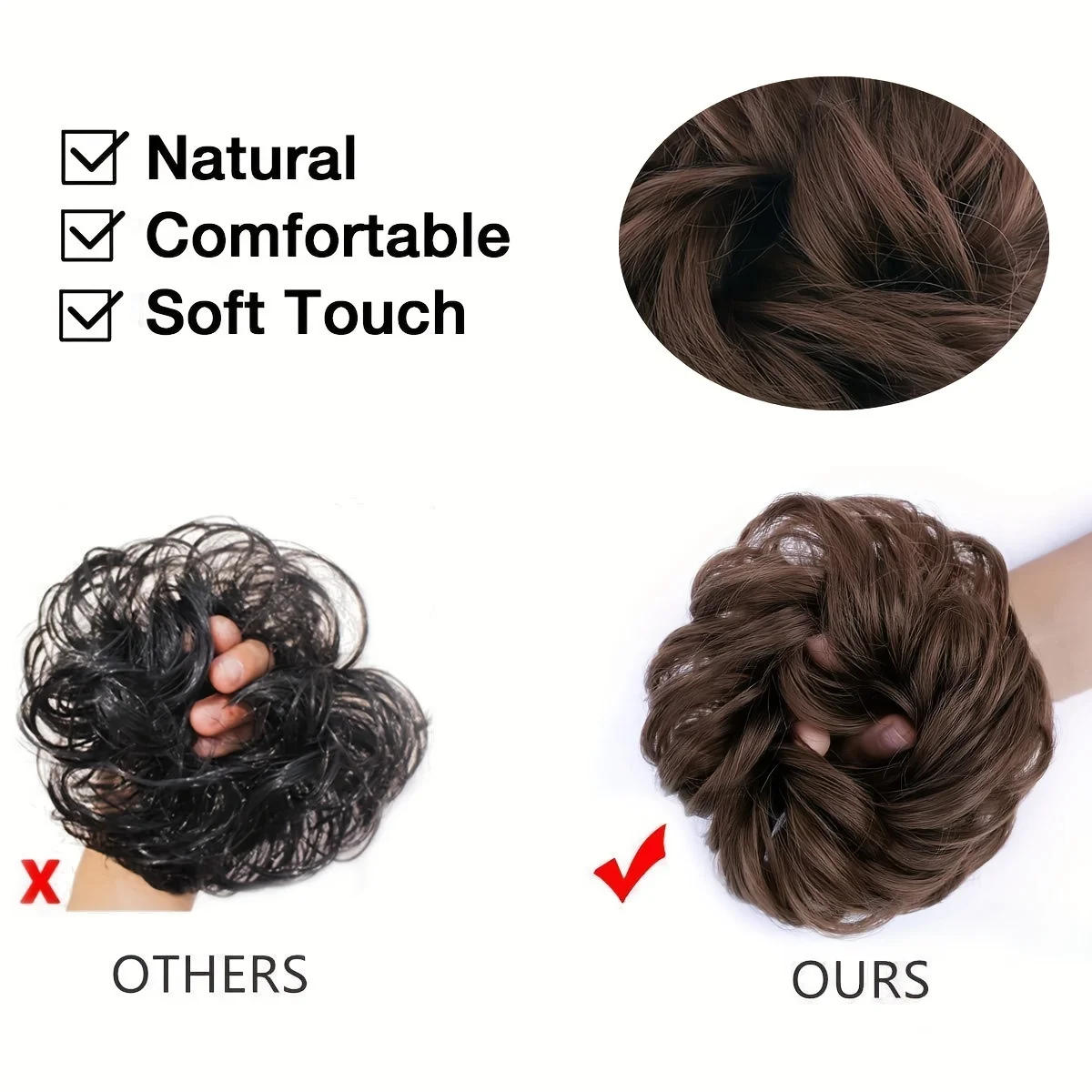 1 buah wig Chignon sintetis cepol donat berantakan ikal bergelombang dengan Scrunchies tali rambut elastis untuk penggunaan sehari-hari aksesoris rambut