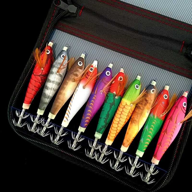 إغراء الخشب الروبيان الحبار هوك مضيئة الخرز محاكاة دعوى جولة البطن الأسماك الخشب الروبيان إغراء 10 قطع صندوق