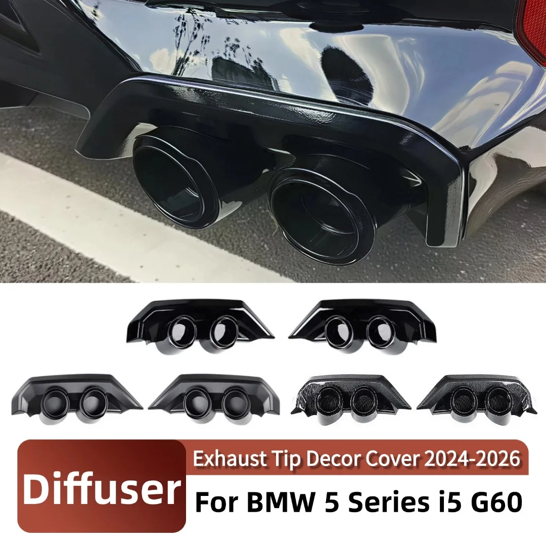 2PCS Rear Lip Diffuser Exhaust Tip Decor Pipe Tail Throat Cover Exterior Parts Refit For BMW 5 Series i5 G60 2024-2026 M Sport
