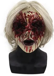 Scary Mask Creepy Bloody Monster Devil Women Vampire Witch with White Hair for Costume Party Cos Horror Bloody Props