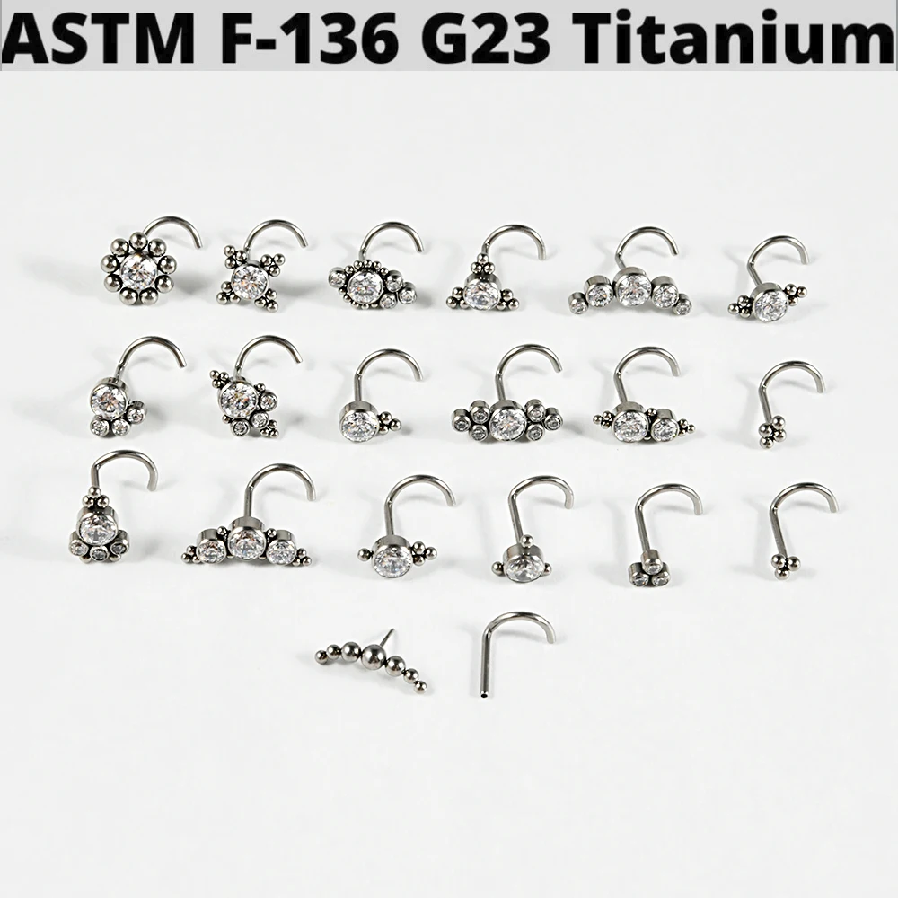 1PC Titanium 20G CZ L Shape Nose Bone Ring Top Flower Threadless Nose Piercing Retainer Holder Nazir Stud Body Piercing Jewelry