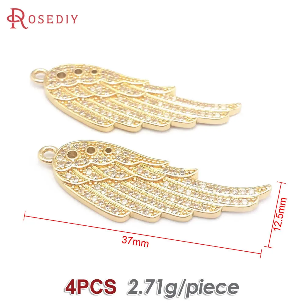 4PCS 18K Gold Color Brass and Zircon Wing Charms Pendants High Quality Diy Jewelry Making Supplies Necklace Earrings Accessories