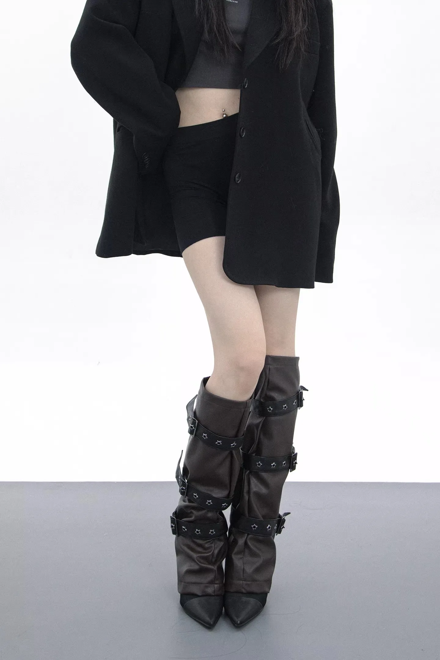 Women's Vintage PU Leather Leg Ankle Knee Sleeve Socks Gilrs Over Knee Fashion Leggings Punk Leg Warmer R1207
