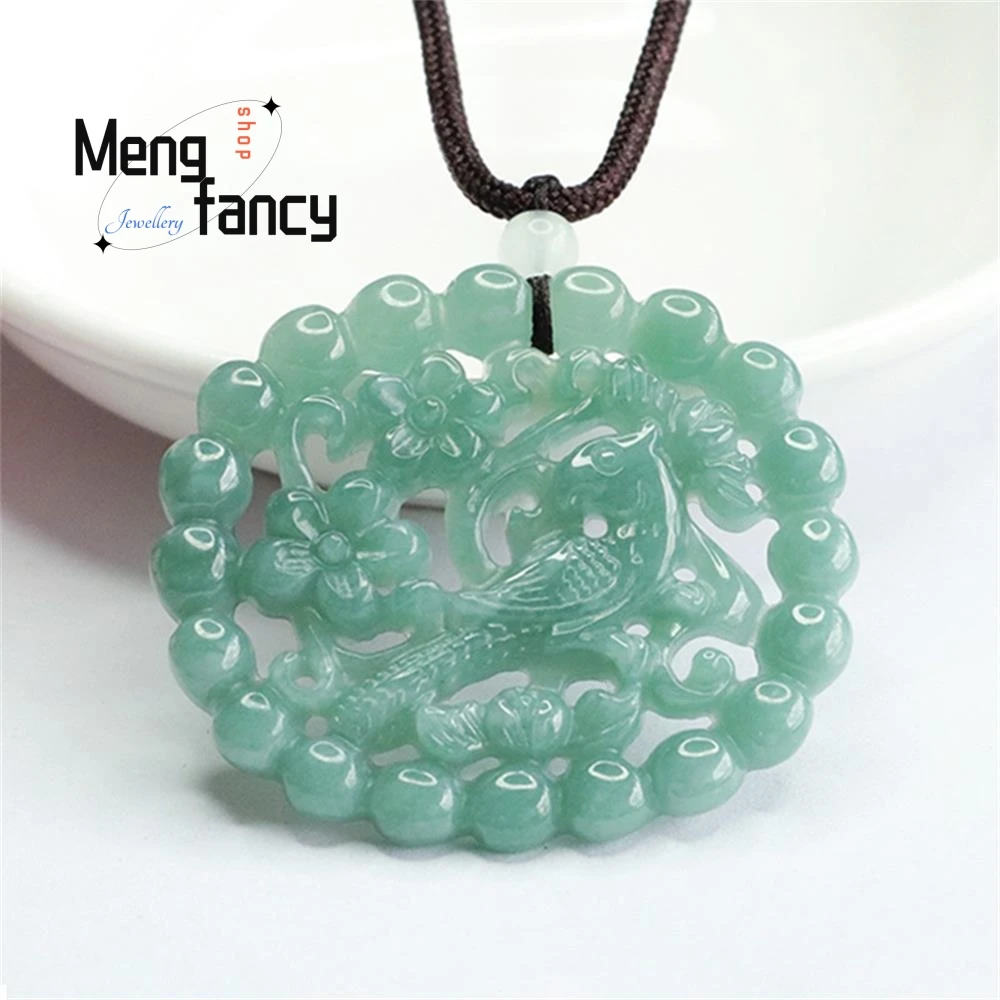 

Natural Jadeite Exquisite Elegant Blue Water Hollowed Out Fine Carved Jade Stone Pendant Charm High-grade Luxury Quality Jewelry