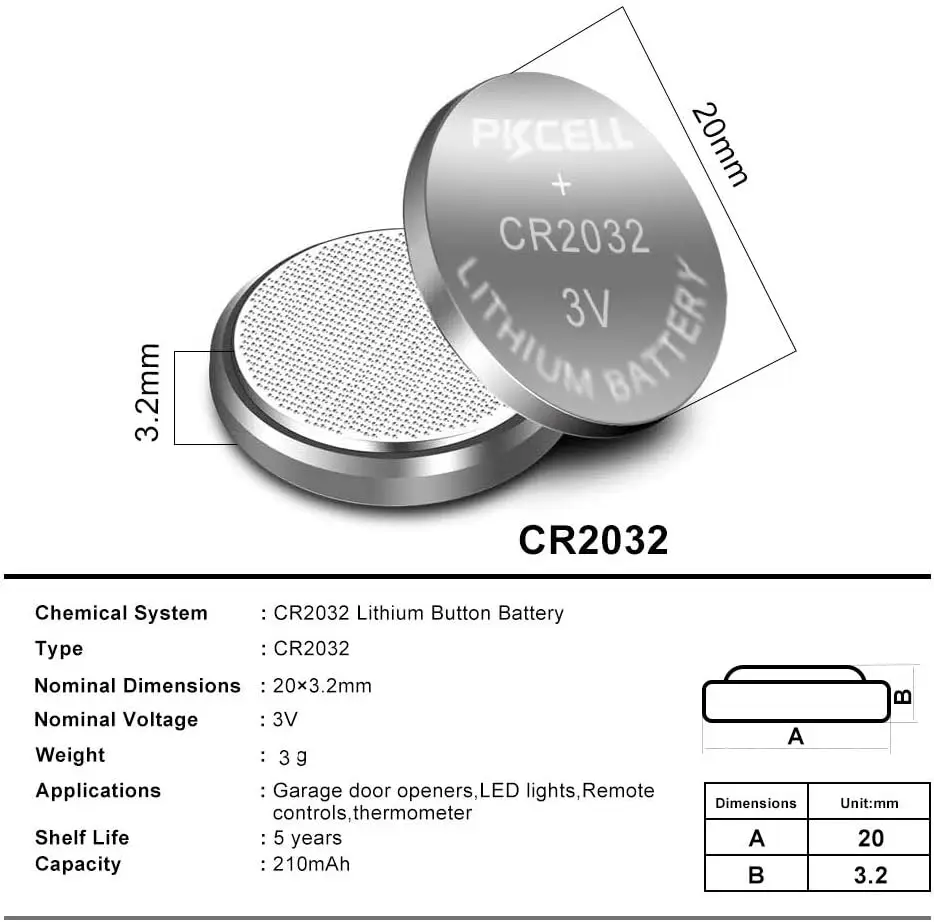 5PC/10PC/20PC/50PC/100PC 220mAh  CR2032 Botton Battery 3V BR2032 DL2032 Lithium Battery For Car Remote Control Button Coin Cell