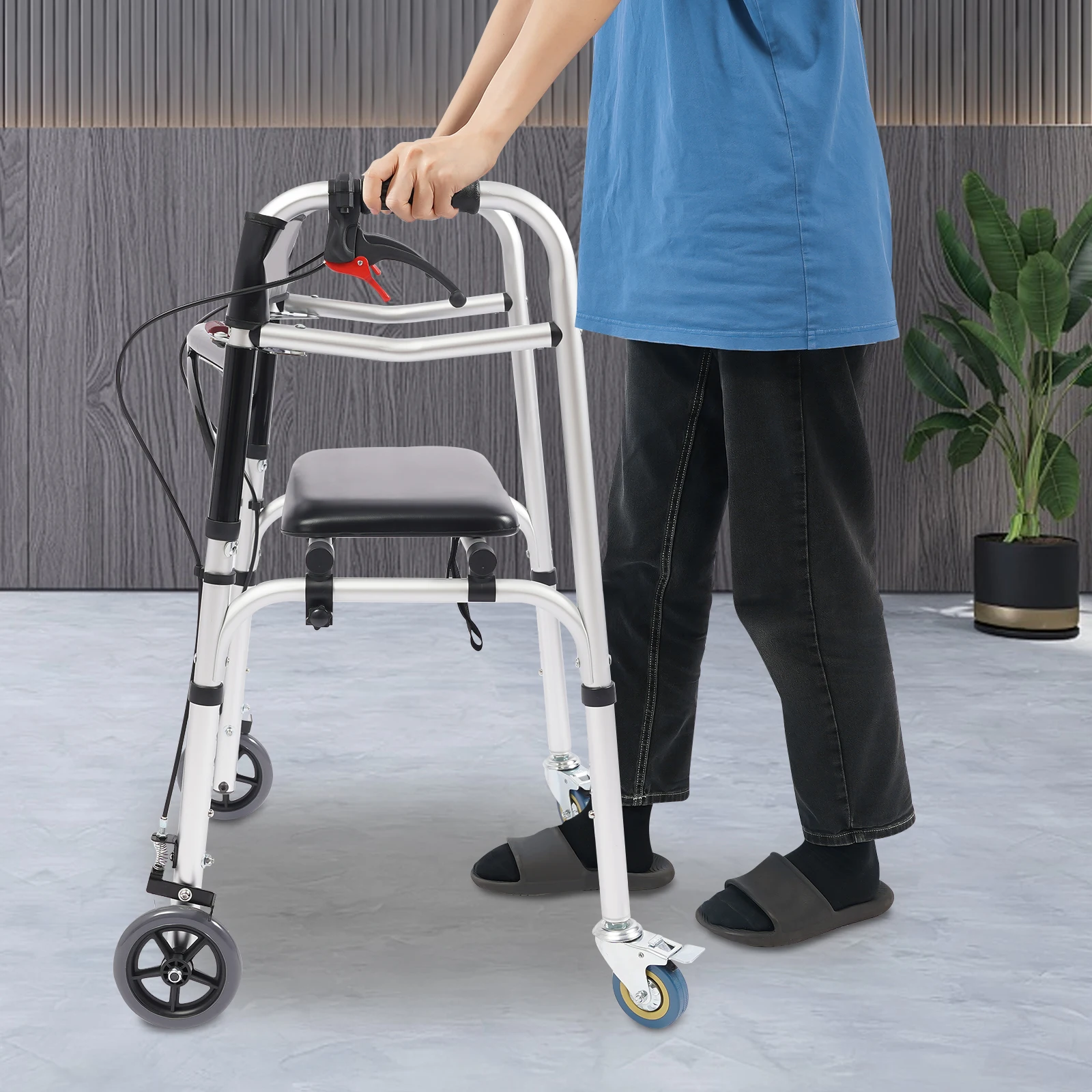 440lbs Folding Walker Height Adjustable Stand Up Walker Medical Walking Mobility Aid  for Adult Bariatric Handicap