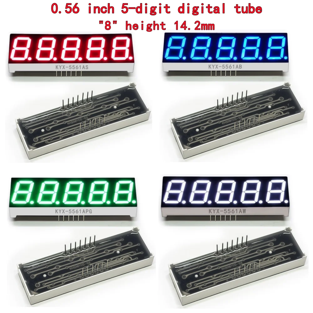 10PCS 0.56-inch 5-digit Numeric Tube 62.5mm X 19mm Digital Display '8' Height 14.2mm Seven-Segment Numeric Tube 5561 Series 5651
