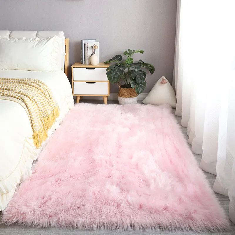 Bedroom Carpet Hairy Pink Kid Rugs For The Room Bed Down Children\'s Floor Mat Washable Non-slip Foot Mats Fluffy Fur Rug