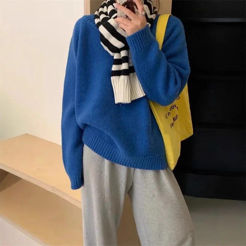 2025 Otoño e Invierno moda nueva mujer elegante tejido suelto cuello redondo grueso Sudadera con capucha cálido suéter de manga larga de Cachemira