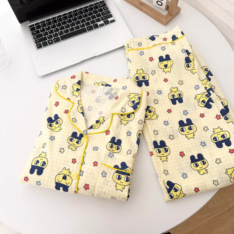 타마고코 마미지 여성용 한국 스타일 긴팔 잠옷 귀여운 큰 입 디자인 봄 가을 겨울 홈웨어 여름 패션