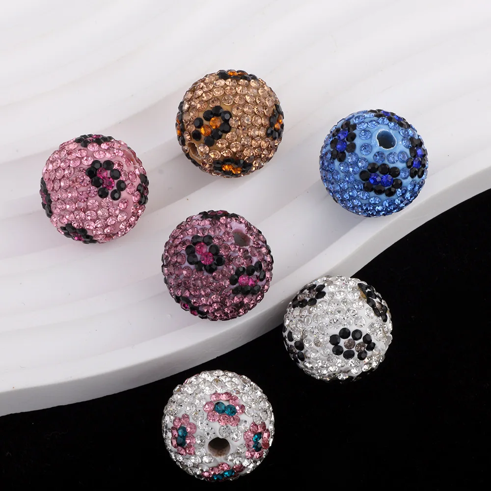 

Fresh New 15pcs 20mm Flowers Decorated Crystal Rhinestones Clay Round Gumball Beads Fit Girls Necklace Bracelet Earring Pen