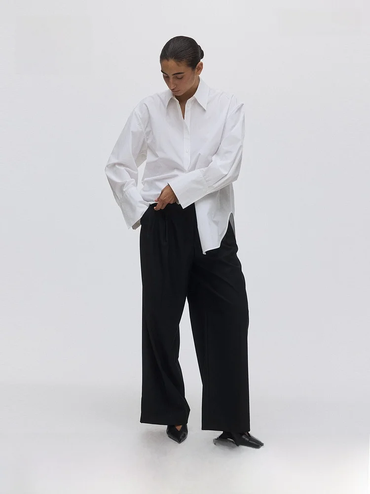 

H&M High Waist Wide Leg Pants for Women Autumn 2025 Long Trousers Polyester 68% Viscose 30% Spandex 2% Elastic Fiber