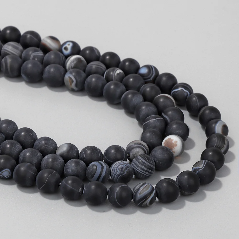 6 8 10 MM Natural matte Black Stripes Agates Stone Beads natural black agates loose spacer beads for Jewelry Making bracelet diy