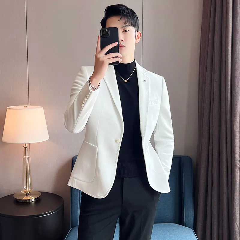 

Высококачественный деловой повседневный мужской пиджак из оленьего велюра в корейском стиле, легкий, осенне-зимний, модный