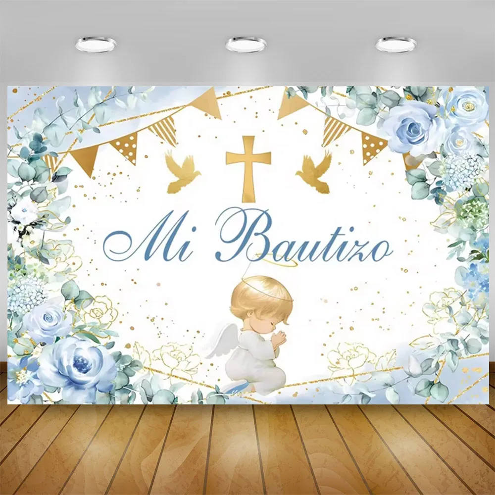 Baptism God Bless Boy Girls Theme My First Communion Background Gold Cross Angel Baby Shower Mi Bautizo Party Decor Supplies