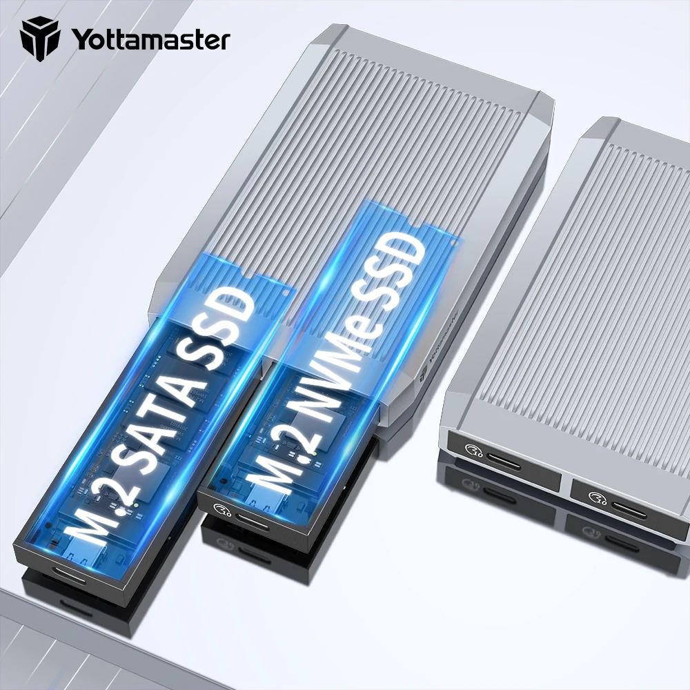 Yottamaster 10Gbps SSD الضميمة أداة مجانية Dual Bay M.2 NVMe 2 Bay USB3.2 Type C NVMe PCIE 6Gbps SATA حافظة القرص الصلب الخارجي