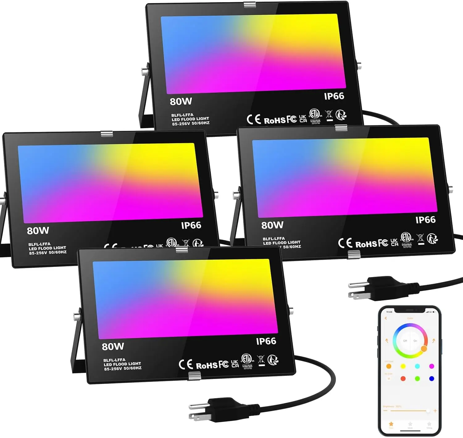 

LED Flood Light Outdoor 800W Equivalent 8000LM, Smart RGB Color Changing Landscape Lighting with APP Control, IP66 Waterproof