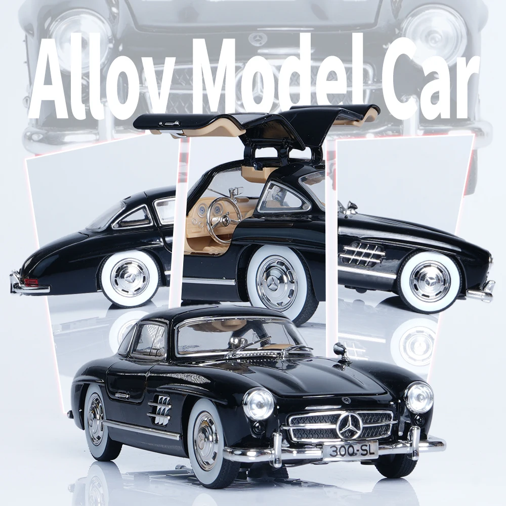 Modèle de voiture moulé sous pression en alliage 300SL, voiture de course jouet à tirer 1/24, ornement de voiture rétro classique à collectionner, cadeaux de jouet de voiture préférés pour garçon