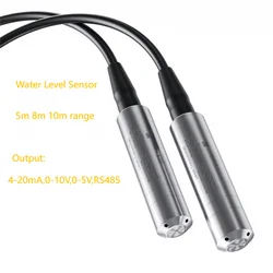 Liquid Level Sensor Transmitter 5M 8M 10M Range 304SS Probe Hydrostatic Water Level Sensor 4-20mA 0-10V RS485 Output