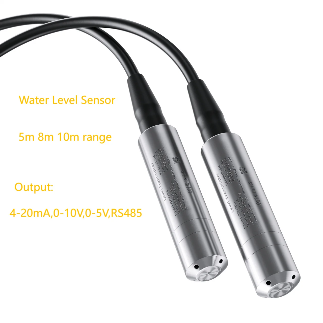 Transmissor do Sensor do Nível Líquido Sonda Hidrostática da Água 5m 8m Escala 10m 304ss 420ma 010v Saída Rs485