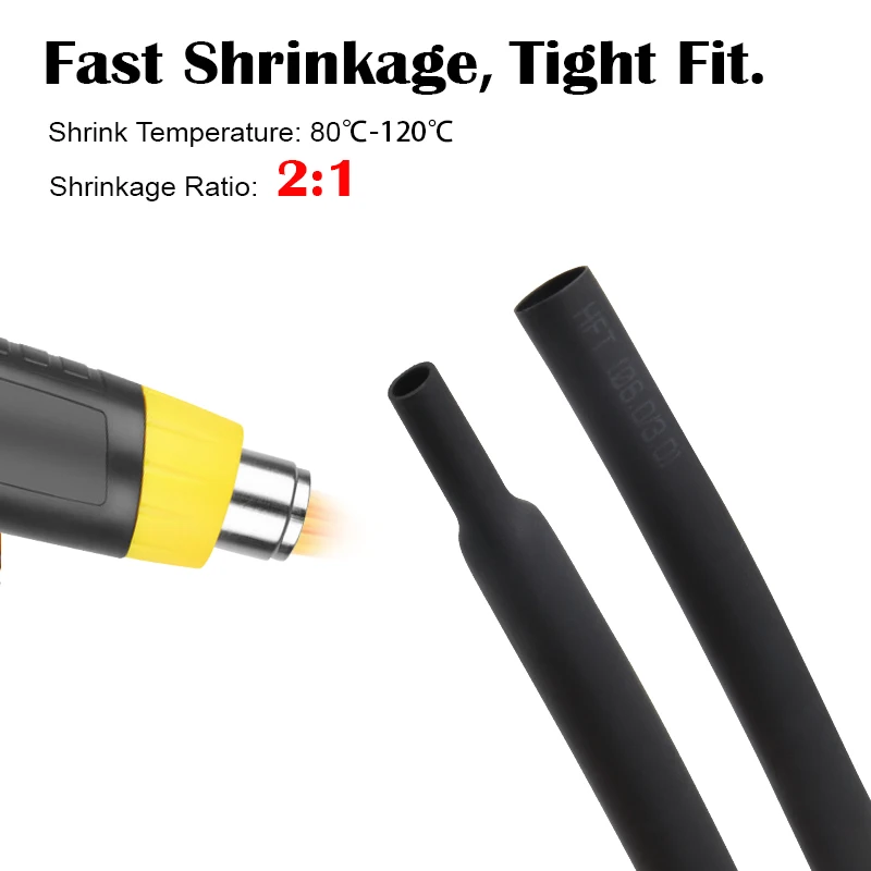 1/2/5M Schwarzer 2:1 Schrumpfschlauch Durchmesser 0,6mm~120mm Kabelreparatur-Schutz Polyolefin Isolierter Schrumpfbarer Kabelmantel – Detail 6
