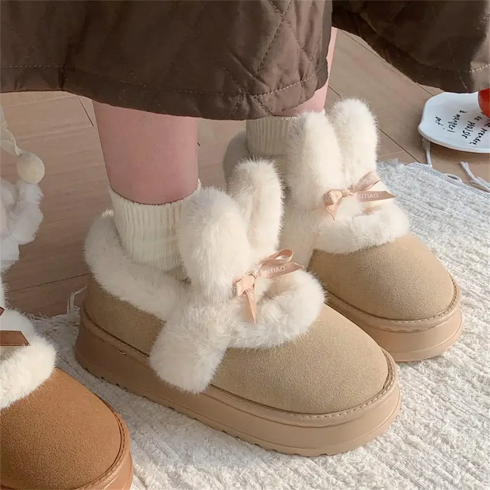 

Snow Boots Women Bowknot Cotton Shoes Thick Platform Ankle Boots for Women Fur Warm Ankle Plush Warm Snow Boots 2024