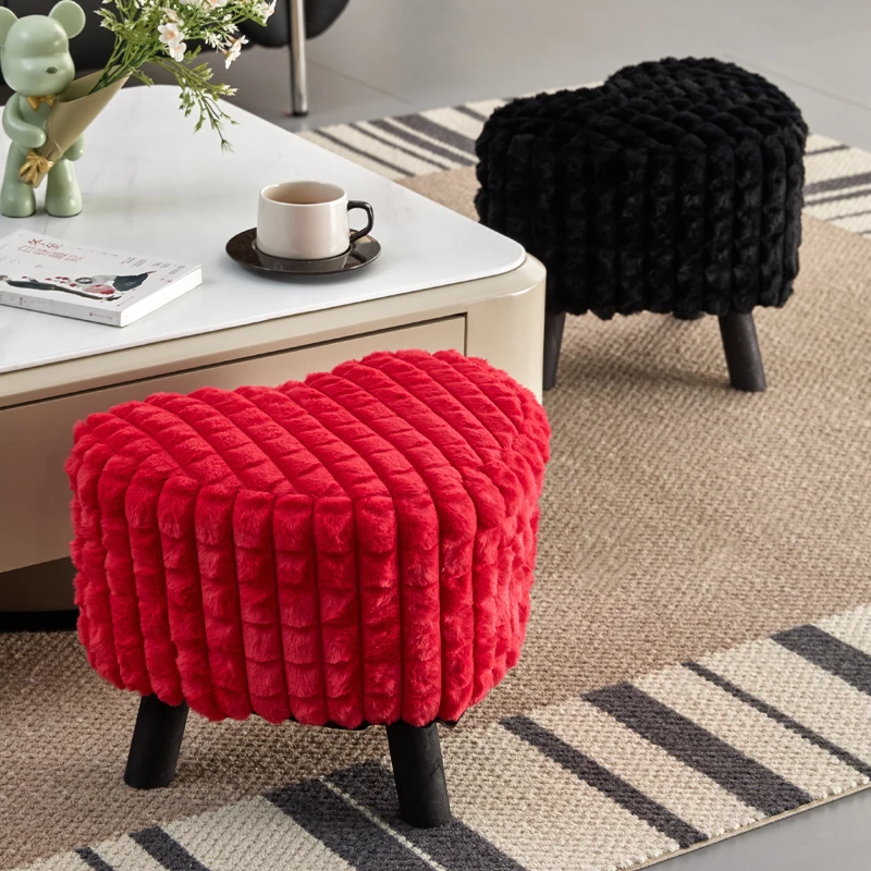 Velvet Coffee Pouf Heart-Shaped Stool for Kids Durable Shoe Seat High-Resilience Ottoman for Living Rooms