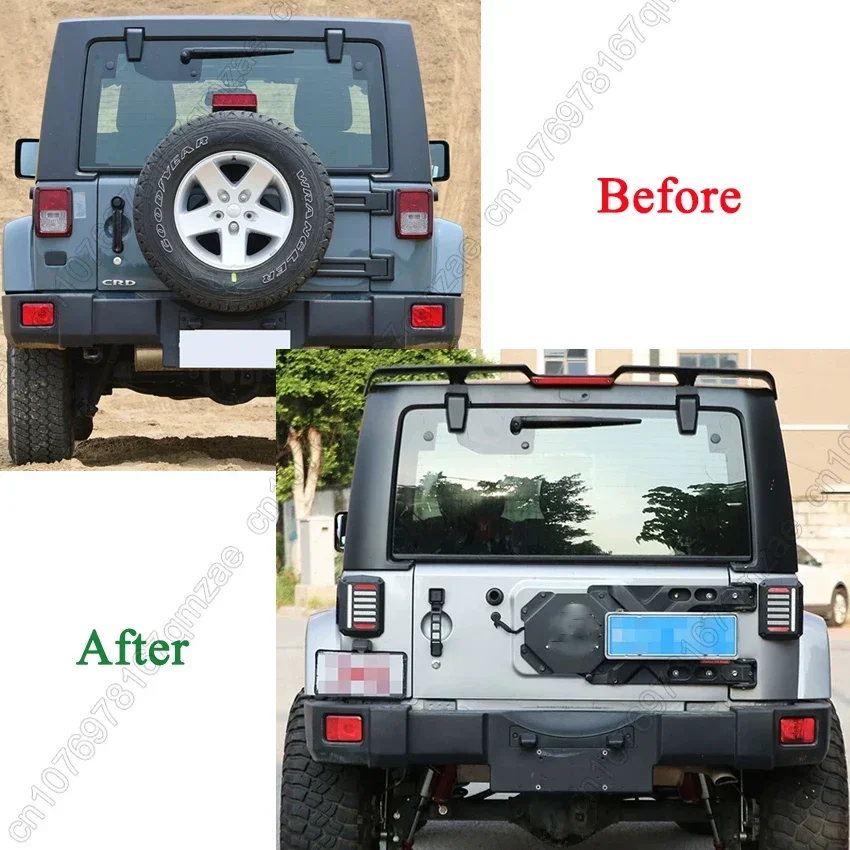 For JEEP Wrangler JK JL 2007-2024 Rear Trunk Roof Spoiler Wing With Brake Light Window Right Left Hinge Covers Black Accessories