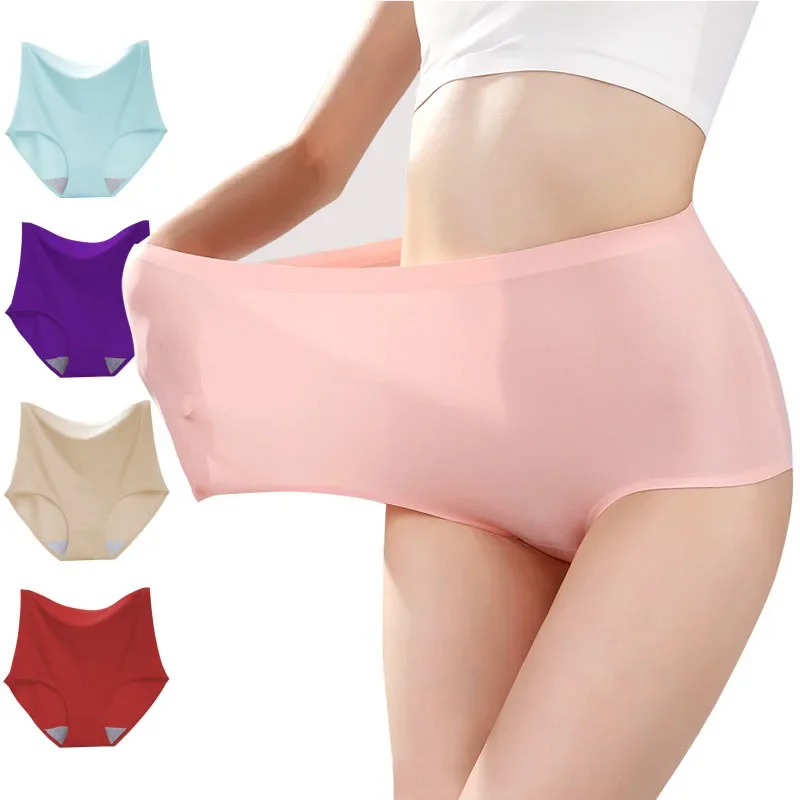 

sexy Large size Ice silk seamless Underwear Panties women High Waist Abdomen In Hip Lift Slimming Briefs Female Lingerie