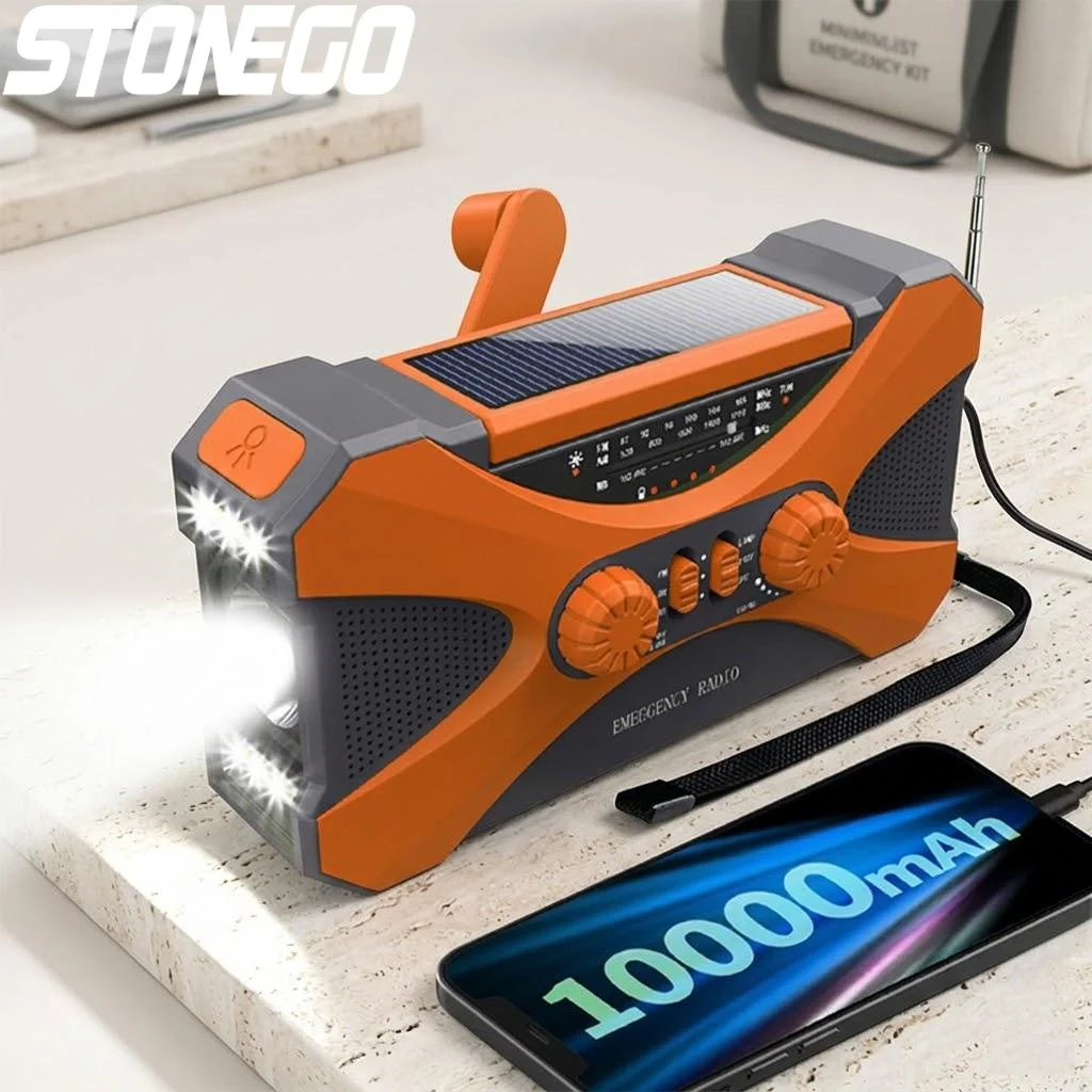 

10000mAh Solar Crank AM FM NOAA Weather Radio Dual Speakers Phone Charger LED Torch SOS Alarm Emergency Portable